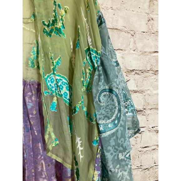Ania. A Silk Kimono Top Womens XL Velvet Burnout Pastel Paisley Open Front Artsy - Picture 7 of 15